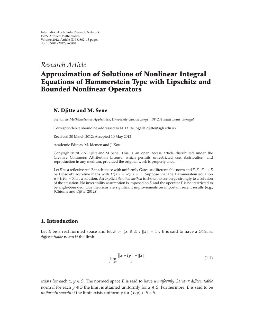 Approximation Of Solutions Of Nonlinear Integral Equations Of Hammerstein Type With Lipschitz And Bounded Nonlinear Operators Topic Of Research Paper In Mathematics Download Scholarly Article Pdf And Read For Free On