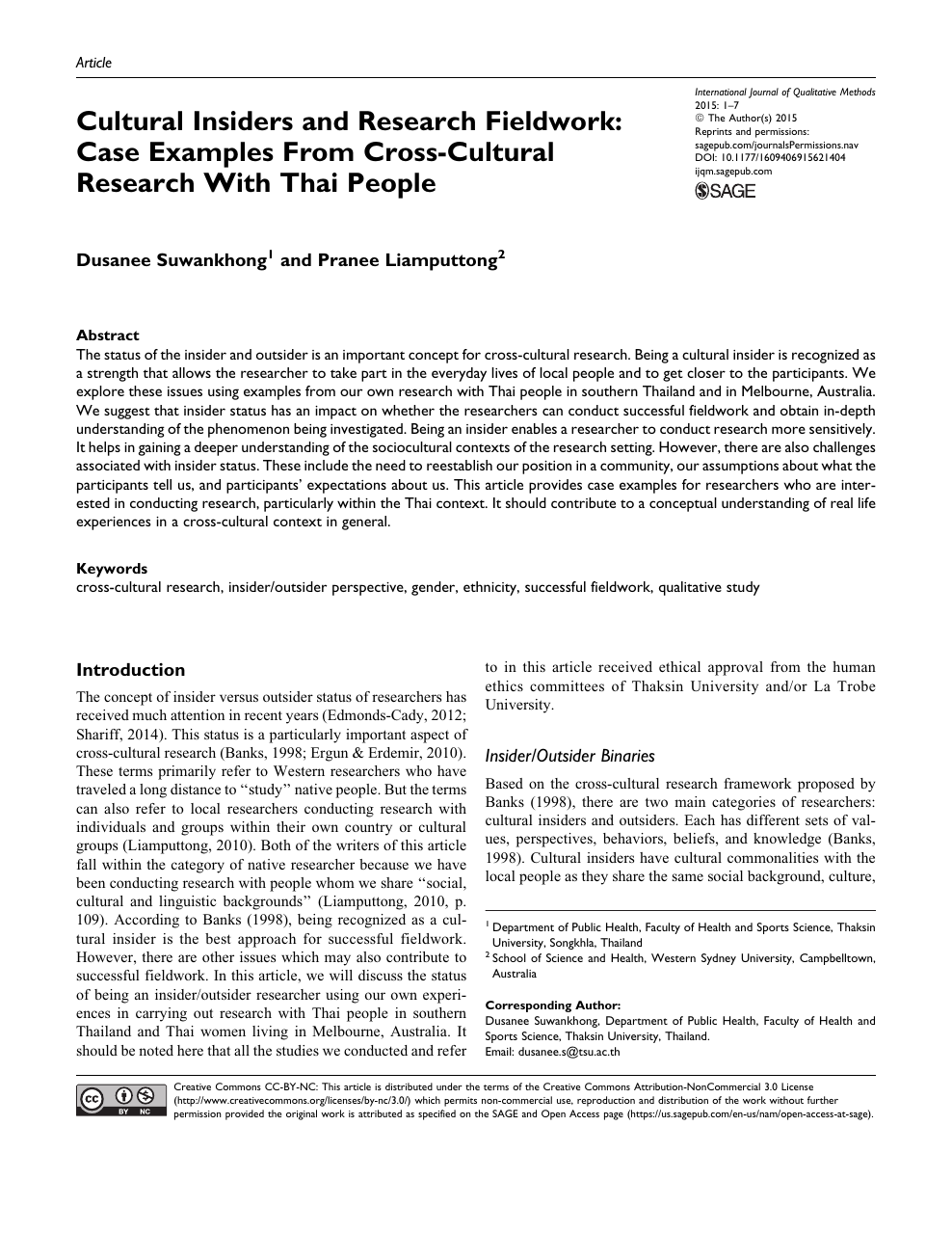 Cultural Insiders And Research Fieldwork Case Examples From Cross Cultural Research With Thai People Topic Of Research Paper In Sociology Download Scholarly Article Pdf And Read For Free On Cyberleninka Open Science