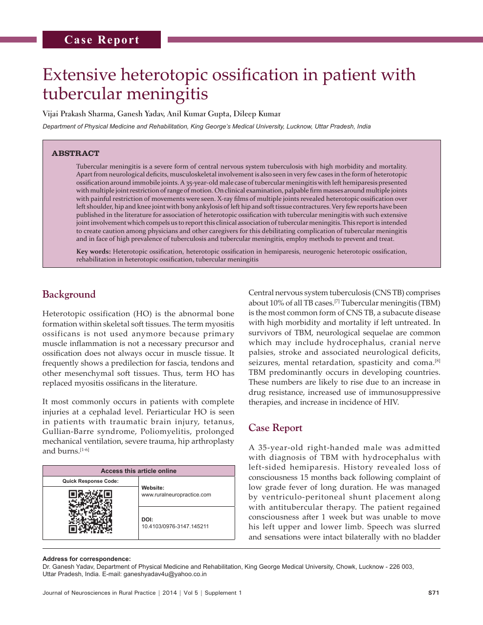 Extensive Heterotopic Ossification In Patient With Tubercular Meningitis Topic Of Research Paper In Clinical Medicine Download Scholarly Article Pdf And Read For Free On Cyberleninka Open Science Hub