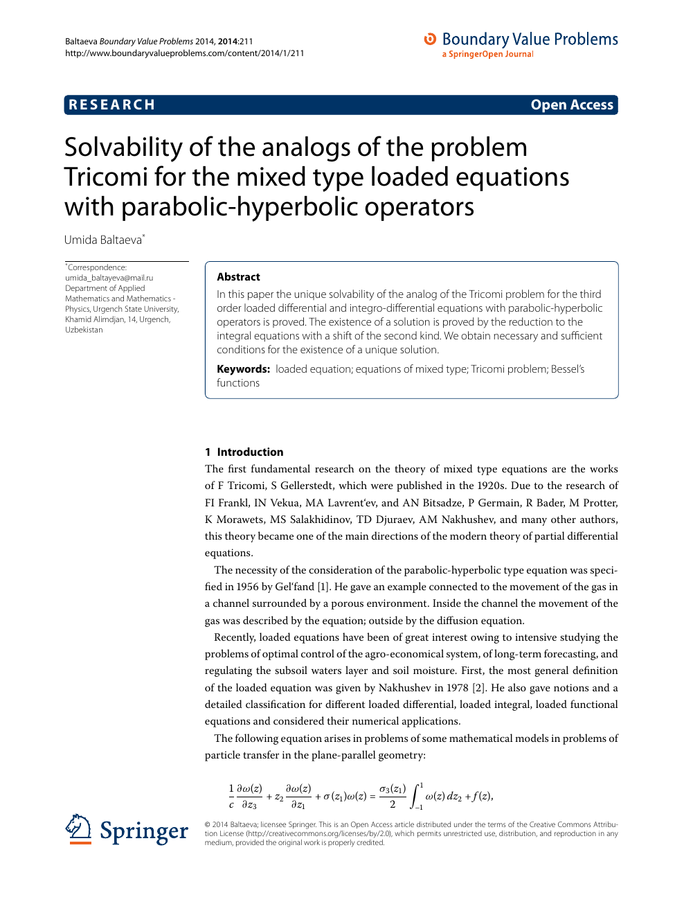 Solvability Of The Analogs Of The Problem Tricomi For The Mixed Type Loaded Equations With Parabolic Hyperbolic Operators Topic Of Research Paper In Mathematics Download Scholarly Article Pdf And Read For Free