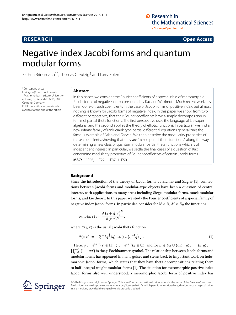Negative Index Jacobi Forms And Quantum Modular Forms Topic Of Research Paper In Mathematics Download Scholarly Article Pdf And Read For Free On Cyberleninka Open Science Hub