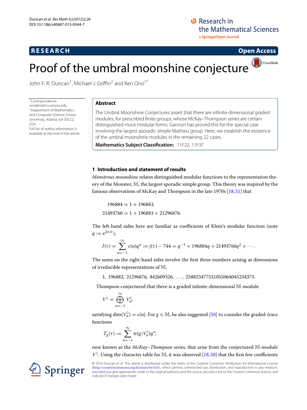 Proof Of The Umbral Moonshine Conjecture Topic Of Research Paper In Mathematics Download Scholarly Article Pdf And Read For Free On Cyberleninka Open Science Hub