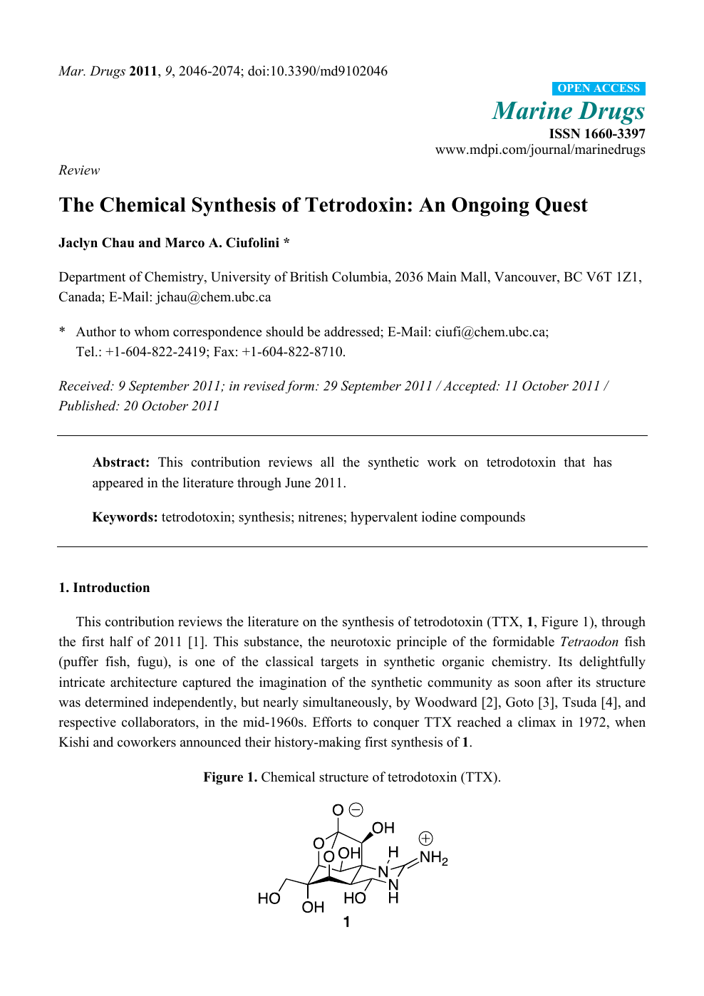 The Chemical Synthesis of Tetrodoxin: An Ongoing Quest – topic of