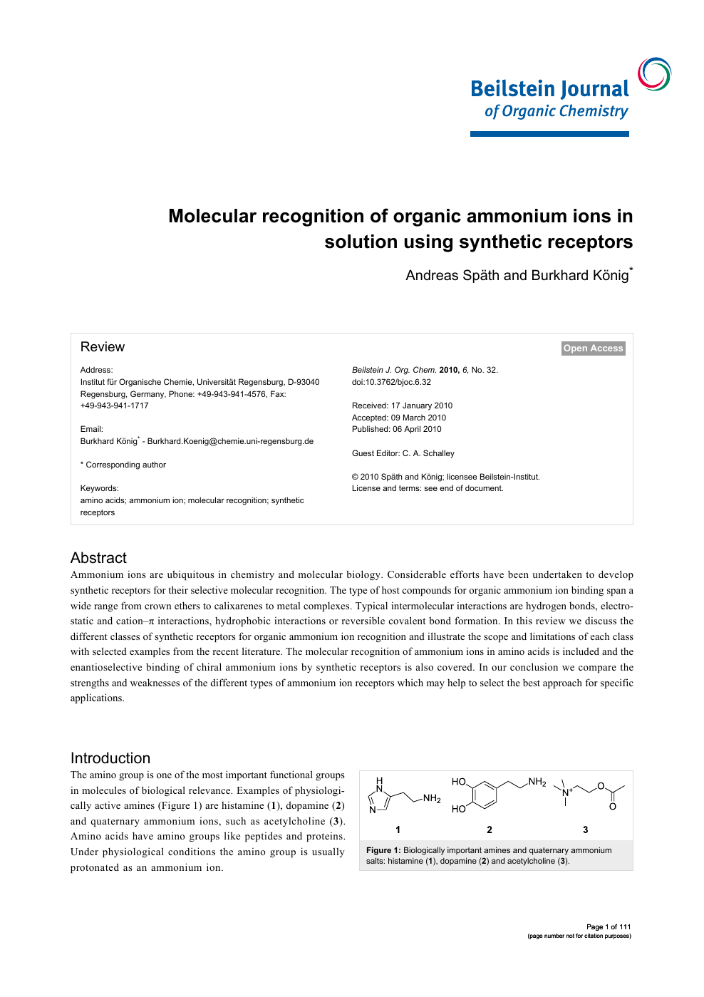 Molecular Recognition Of Organic Ammonium Ions In Solution Using Synthetic Receptors Topic Of Research Paper In Chemical Sciences Download Scholarly Article Pdf And Read For Free On Cyberleninka Open Science Hub