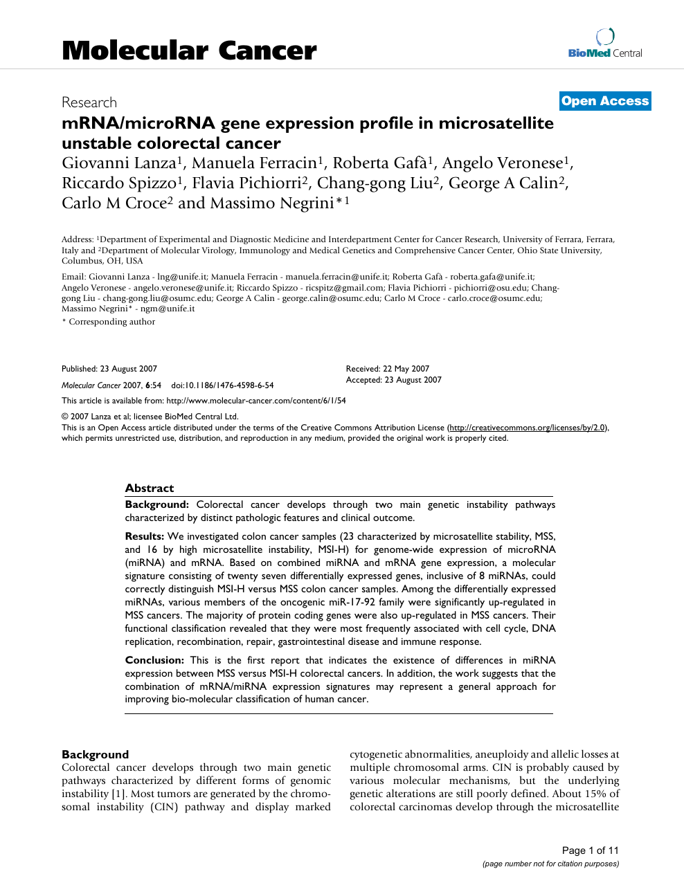 Mrna Microrna Gene Expression Profile In Microsatellite Unstable Colorectal Cancer Topic Of Research Paper In Clinical Medicine Download Scholarly Article Pdf And Read For Free On Cyberleninka Open Science Hub