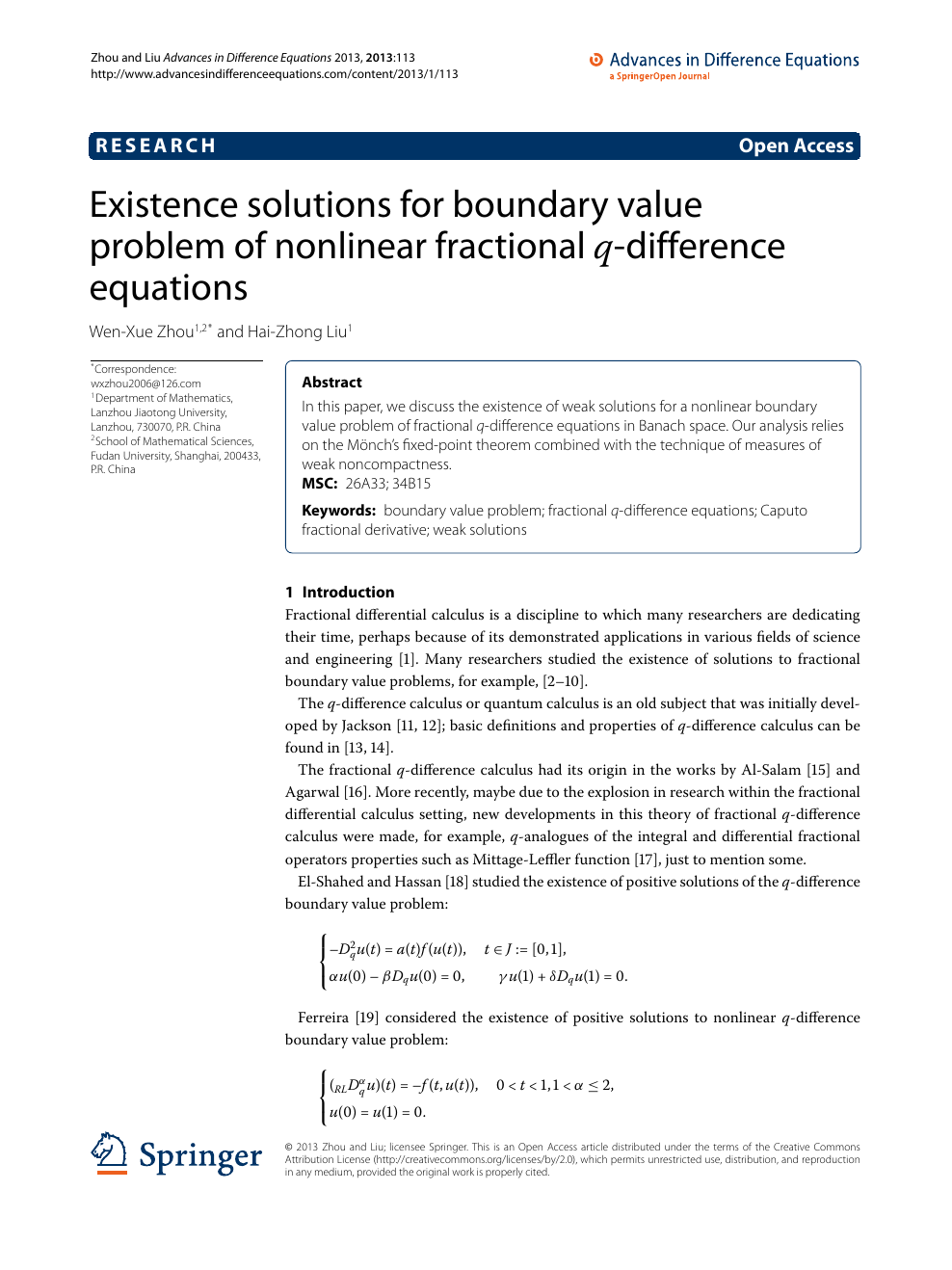 Existence Solutions For Boundary Value Problem Of Nonlinear Fractional Q Difference Equations Topic Of Research Paper In Mathematics Download Scholarly Article Pdf And Read For Free On Cyberleninka Open Science Hub