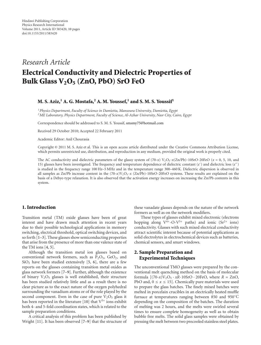 Electrical Conductivity And Dielectric Properties Of Bulk Glass V 2 O 5 Zno Pbo Sro Feo Topic Of Research Paper In Physical Sciences Download Scholarly Article Pdf And Read For Free