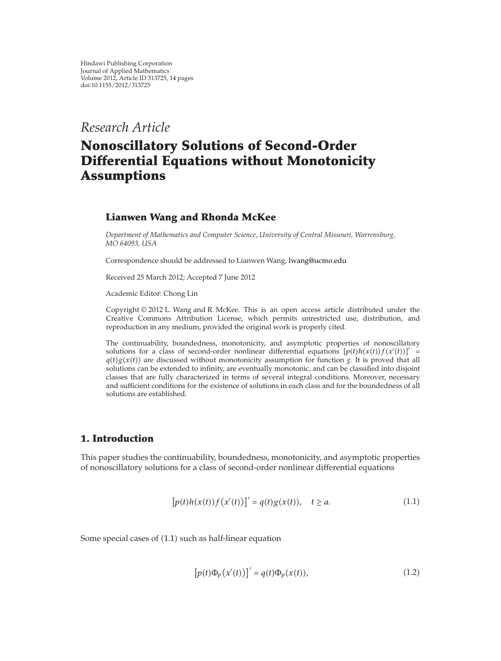Nonoscillatory Solutions Of Second Order Differential Equations Without Monotonicity Assumptions Topic Of Research Paper In Mathematics Download Scholarly Article Pdf And Read For Free On Cyberleninka Open Science Hub