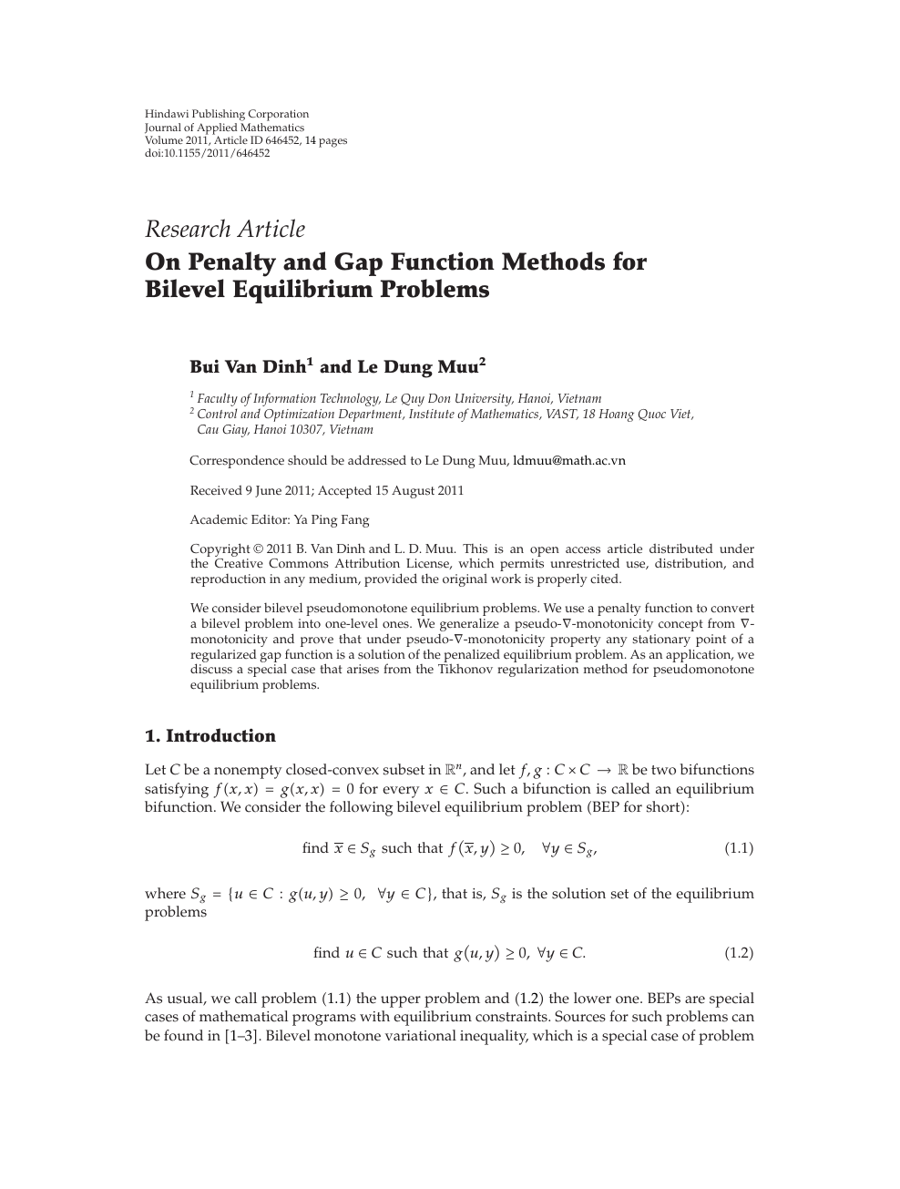 On Penalty And Gap Function Methods For Bilevel Equilibrium Problems Topic Of Research Paper In Mathematics Download Scholarly Article Pdf And Read For Free On Cyberleninka Open Science Hub