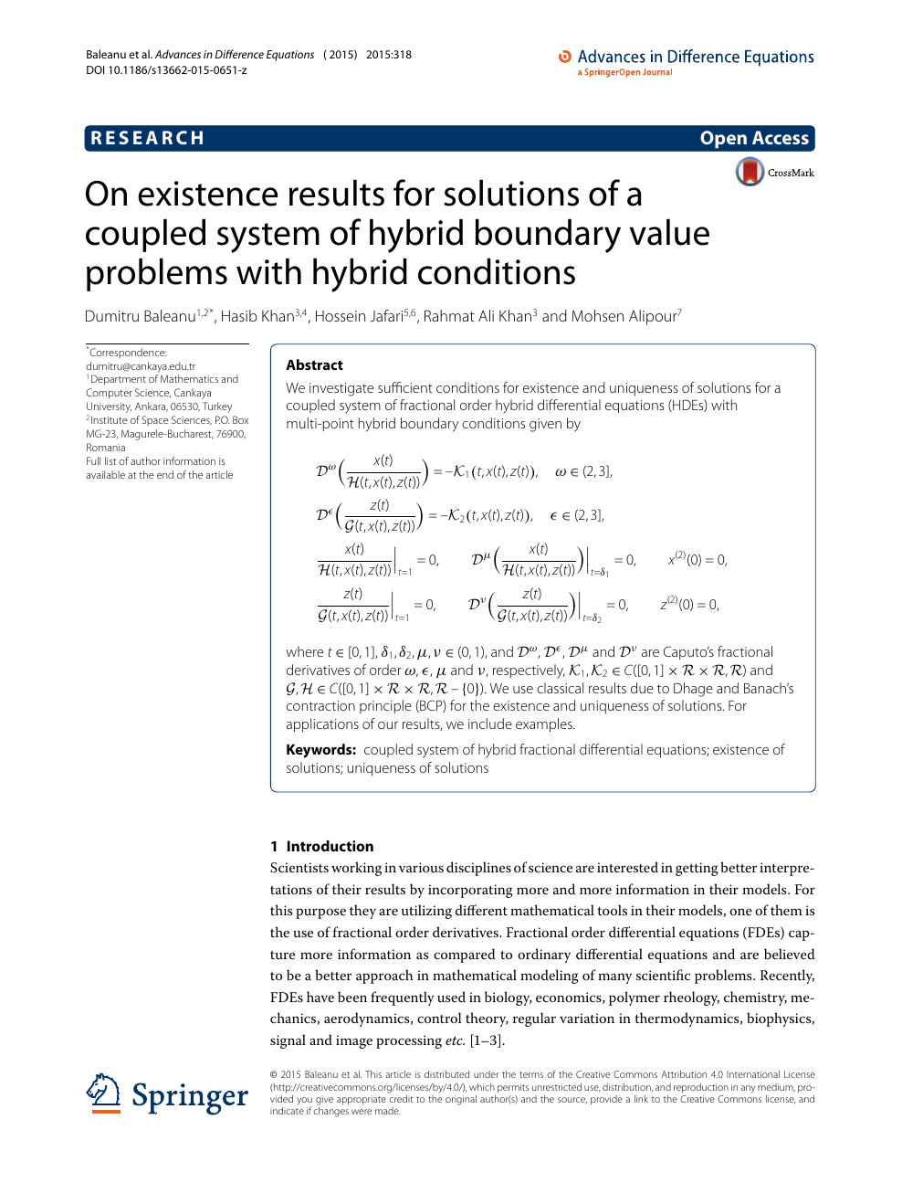 On Existence Results For Solutions Of A Coupled System Of Hybrid Boundary Value Problems With Hybrid Conditions Topic Of Research Paper In Mathematics Download Scholarly Article Pdf And Read For Free