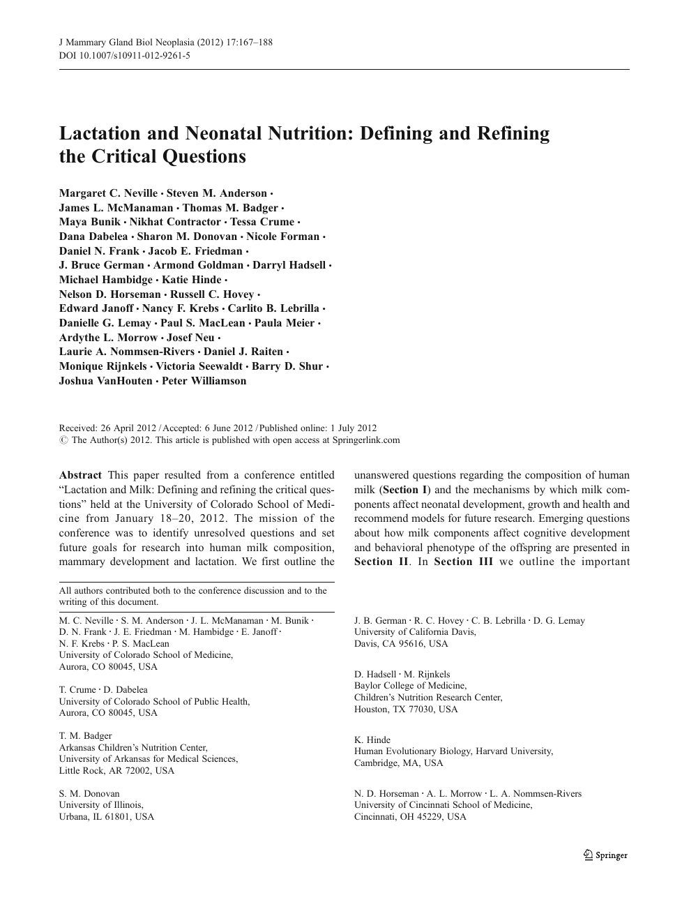 Lactation And Neonatal Nutrition Defining And Refining The Critical Questions Topic Of Research Paper In Biological Sciences Download Scholarly Article Pdf And Read For Free On Cyberleninka Open Science Hub