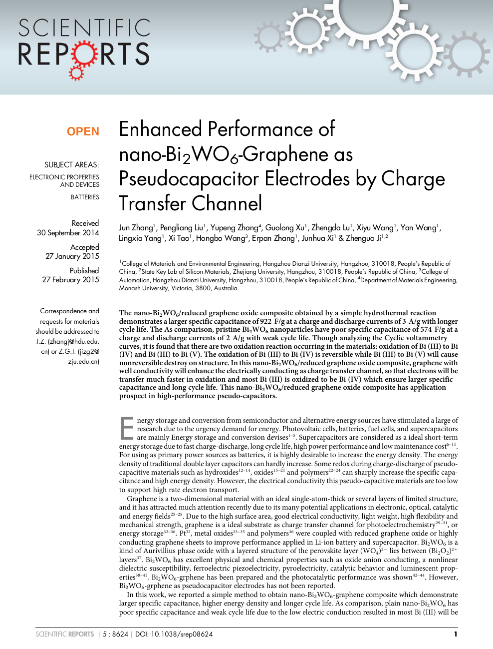 Enhanced Performance Of Nano Bi2wo6 Graphene As Pseudocapacitor Electrodes By Charge Transfer Channel Topic Of Research Paper In Nano Technology Download Scholarly Article Pdf And Read For Free On Cyberleninka Open Science Hub