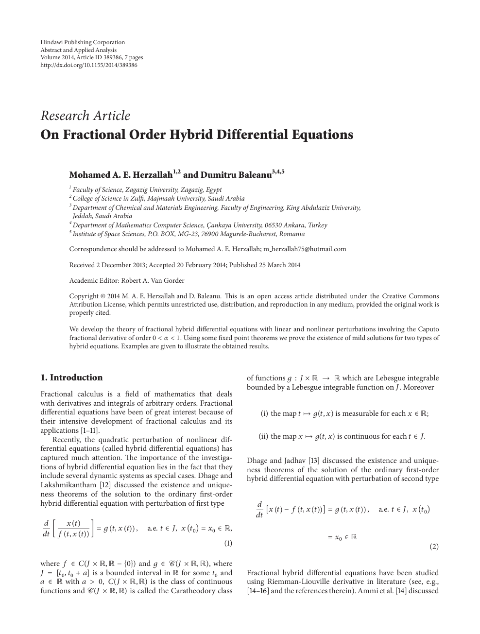 On Fractional Order Hybrid Differential Equations Topic Of Research Paper In Mathematics Download Scholarly Article Pdf And Read For Free On Cyberleninka Open Science Hub