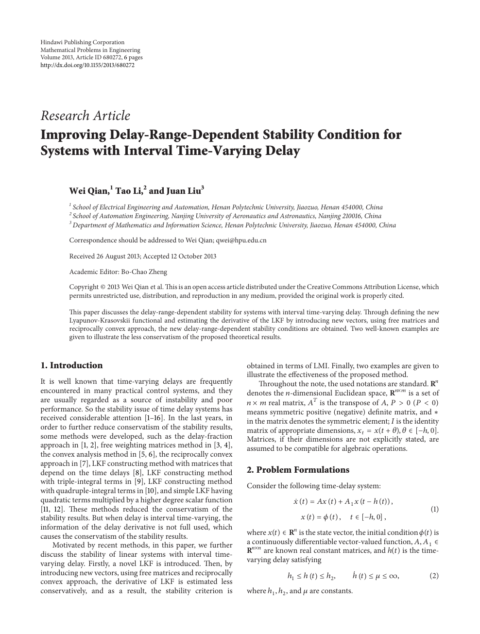 Improving Delay Range Dependent Stability Condition For Systems With Interval Time Varying Delay Topic Of Research Paper In Mathematics Download Scholarly Article Pdf And Read For Free On Cyberleninka Open Science Hub