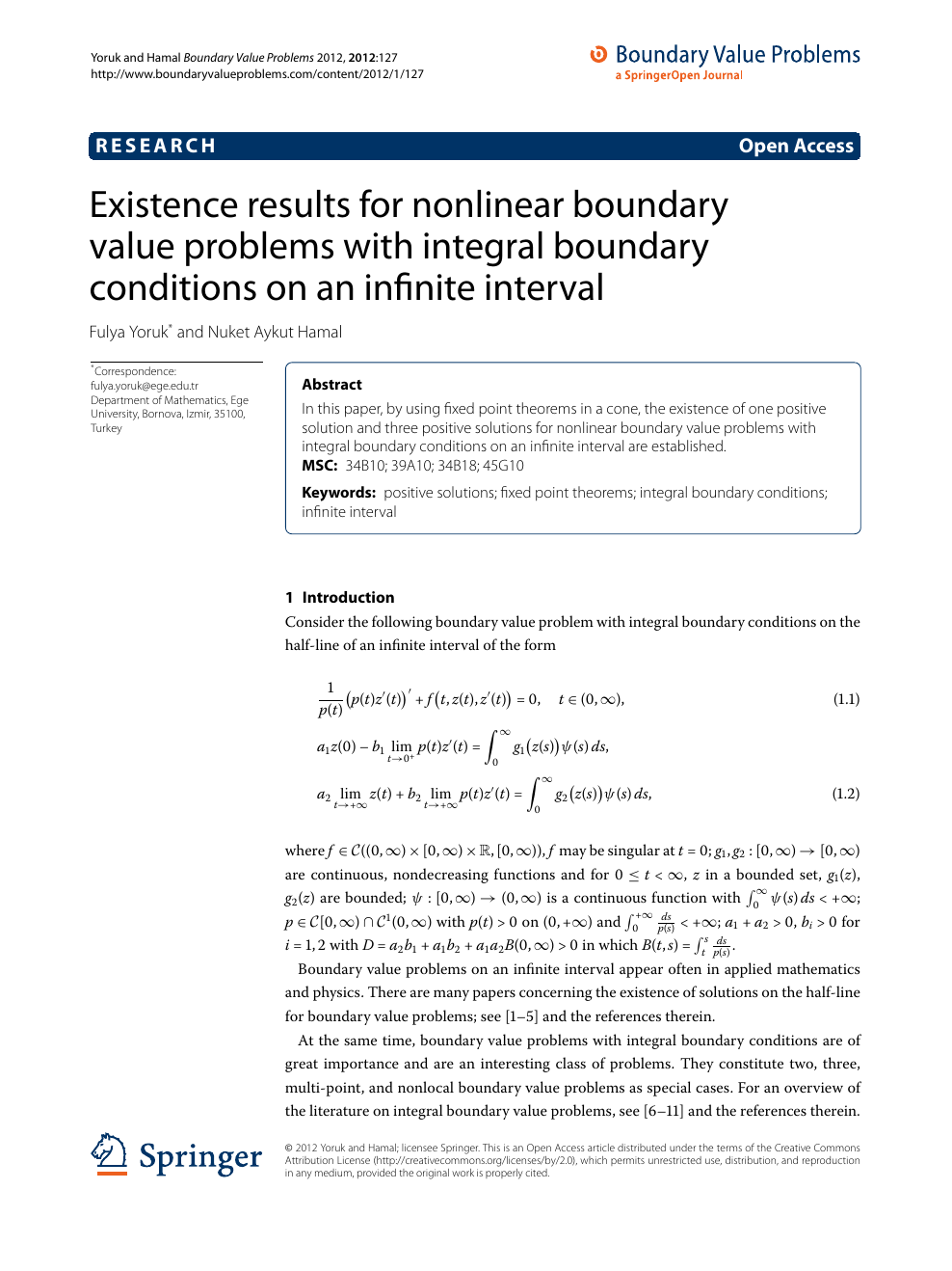 Existence Results For Nonlinear Boundary Value Problems With Integral Boundary Conditions On An Infinite Interval Topic Of Research Paper In Mathematics Download Scholarly Article Pdf And Read For Free On Cyberleninka