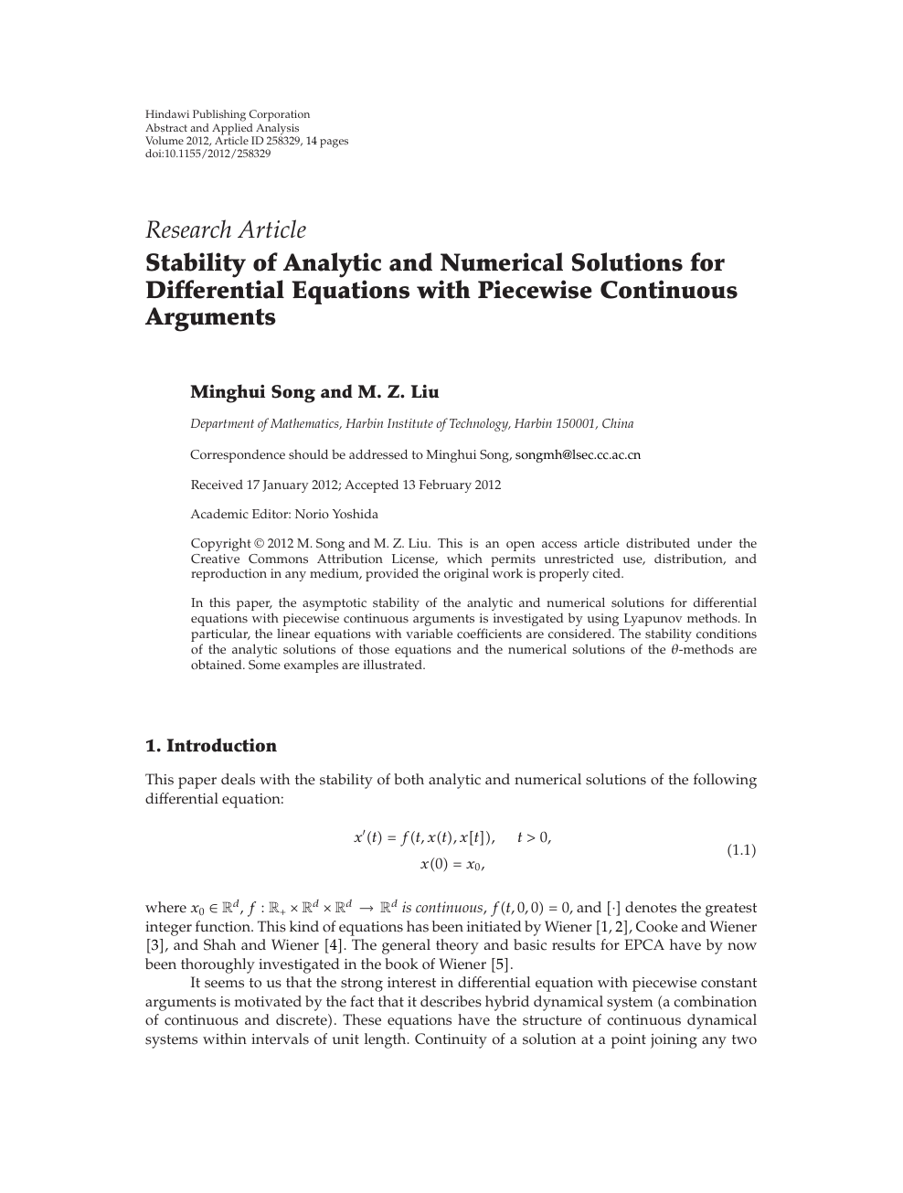 Stability Of Analytic And Numerical Solutions For Differential Equations With Piecewise Continuous Arguments Topic Of Research Paper In Mathematics Download Scholarly Article Pdf And Read For Free On Cyberleninka Open Science