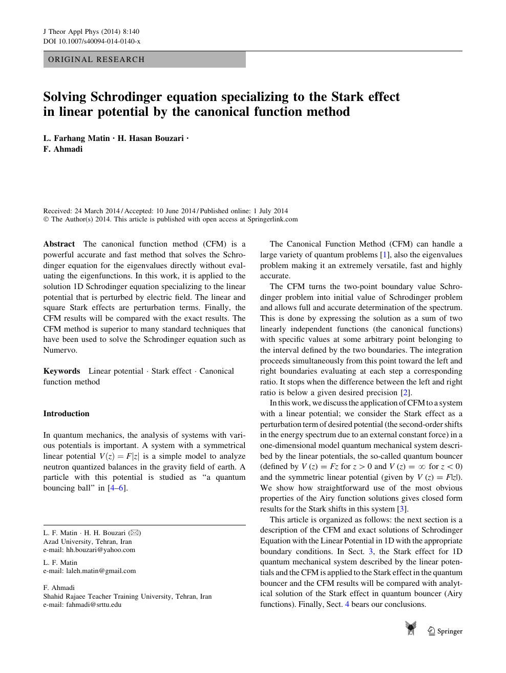 Solving Schrodinger Equation Specializing To The Stark Effect In Linear Potential By The Canonical Function Method Topic Of Research Paper In Physical Sciences Download Scholarly Article Pdf And Read For Free