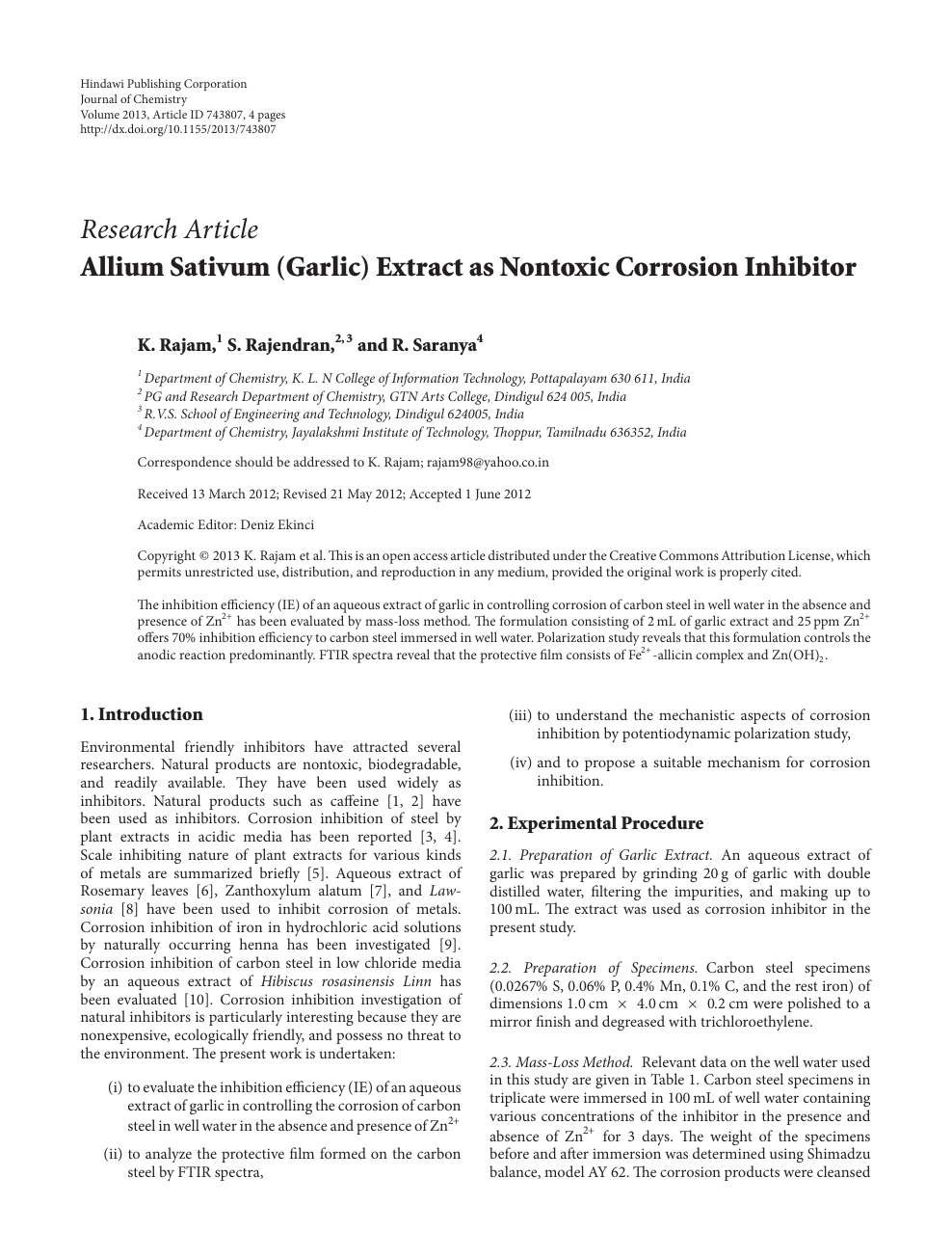 Allium Sativum Garlic Extract As Nontoxic Corrosion Inhibitor Topic Of Research Paper In Chemical Sciences Download Scholarly Article Pdf And Read For Free On Cyberleninka Open Science Hub