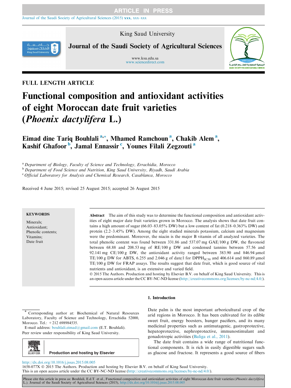 Functional Composition And Antioxidant Activities Of Eight Moroccan Date Fruit Varieties Phoenix Dactylifera L Topic Of Research Paper In Chemical Sciences Download Scholarly Article Pdf And Read For Free On Cyberleninka