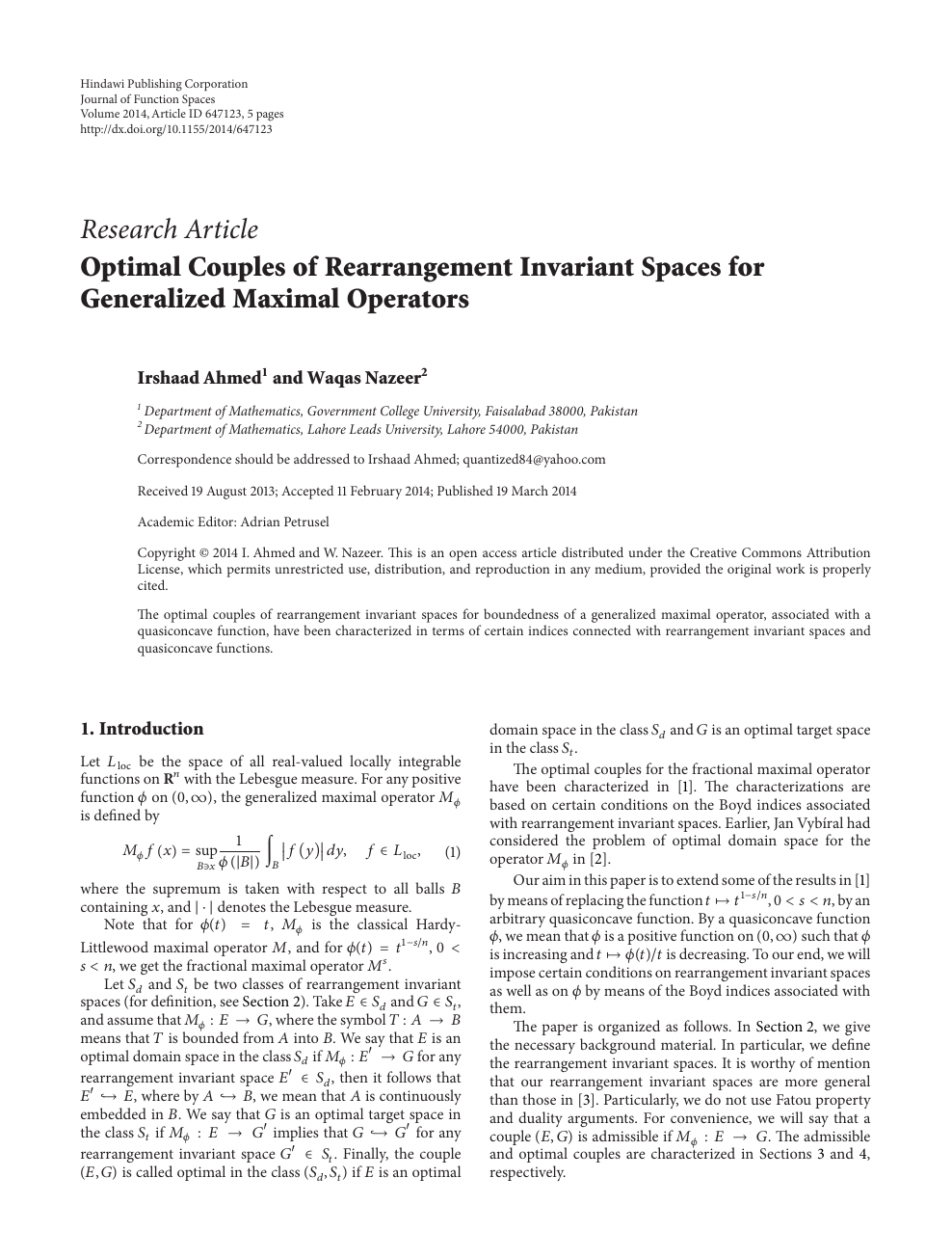 Optimal Couples Of Rearrangement Invariant Spaces For Generalized Maximal Operators Topic Of Research Paper In Mathematics Download Scholarly Article Pdf And Read For Free On Cyberleninka Open Science Hub
