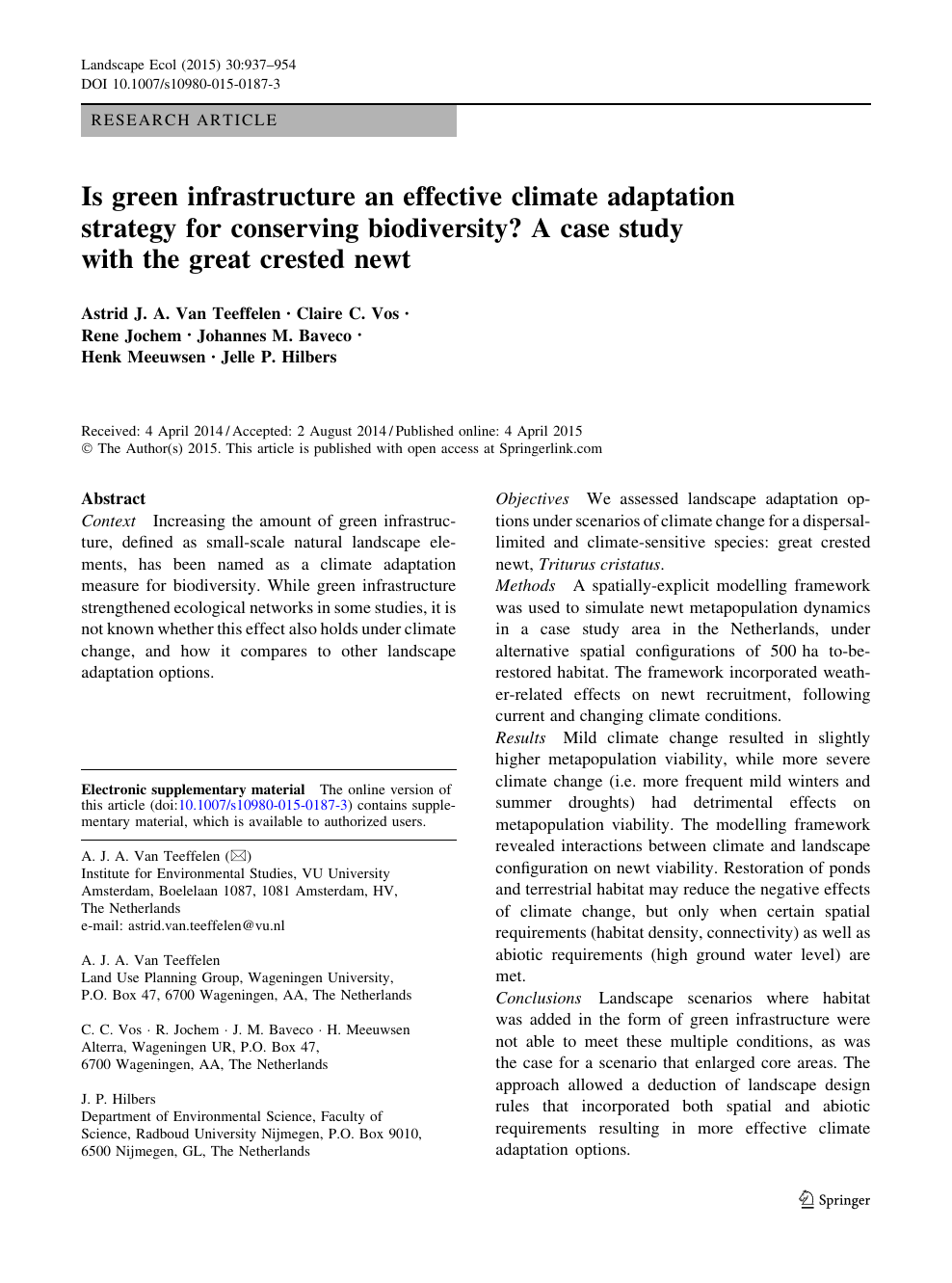 Is Green Infrastructure An Effective Climate Adaptation Strategy For Conserving Biodiversity A Case Study With The Great Crested Newt Topic Of Research Paper In Earth And Related Environmental Sciences Download Scholarly