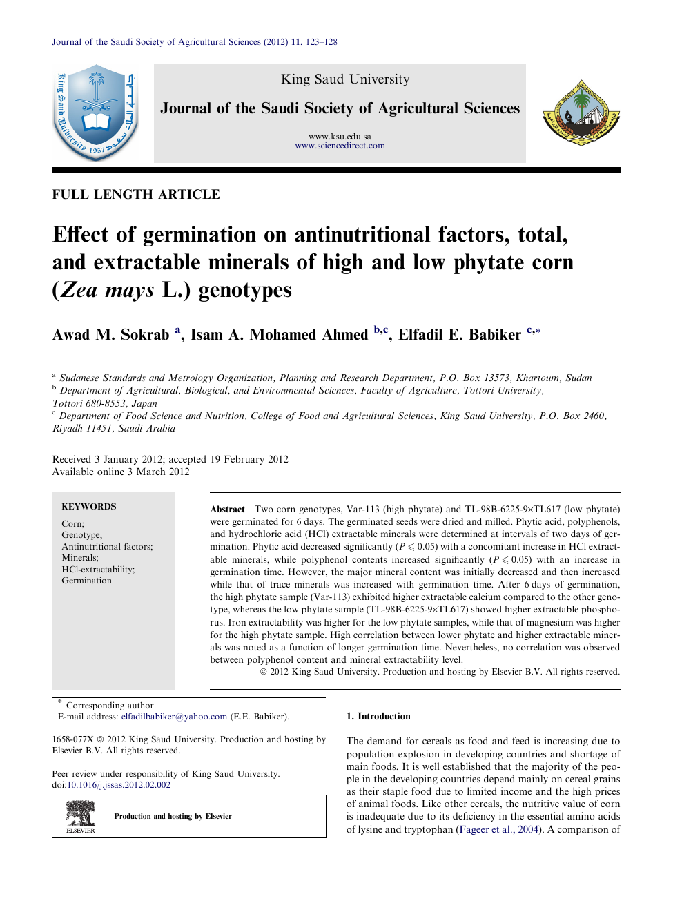 Effect Of Germination On Antinutritional Factors Total And Extractable Minerals Of High And Low Phytate Corn Zea Mays L Genotypes Topic Of Research Paper In Biological Sciences Download Scholarly Article Pdf