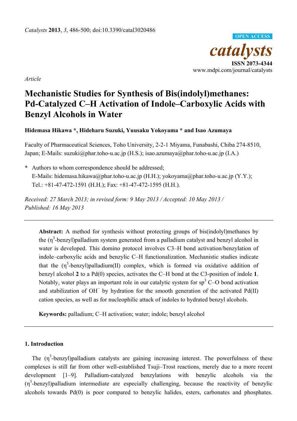 Mechanistic Studies For Synthesis Of Bis Indolyl Methanes Pd Catalyzed C H Activation Of Indole Carboxylic Acids With Benzyl Alcohols In Water Topic Of Research Paper In Chemical Sciences Download Scholarly Article Pdf And Read For