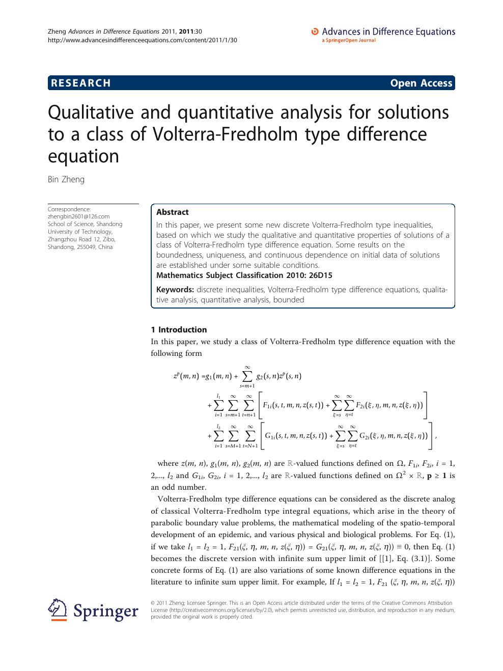 Qualitative And Quantitative Analysis For Solutions To A Class Of Volterra Fredholm Type Difference Equation Topic Of Research Paper In Mathematics Download Scholarly Article Pdf And Read For Free On Cyberleninka Open