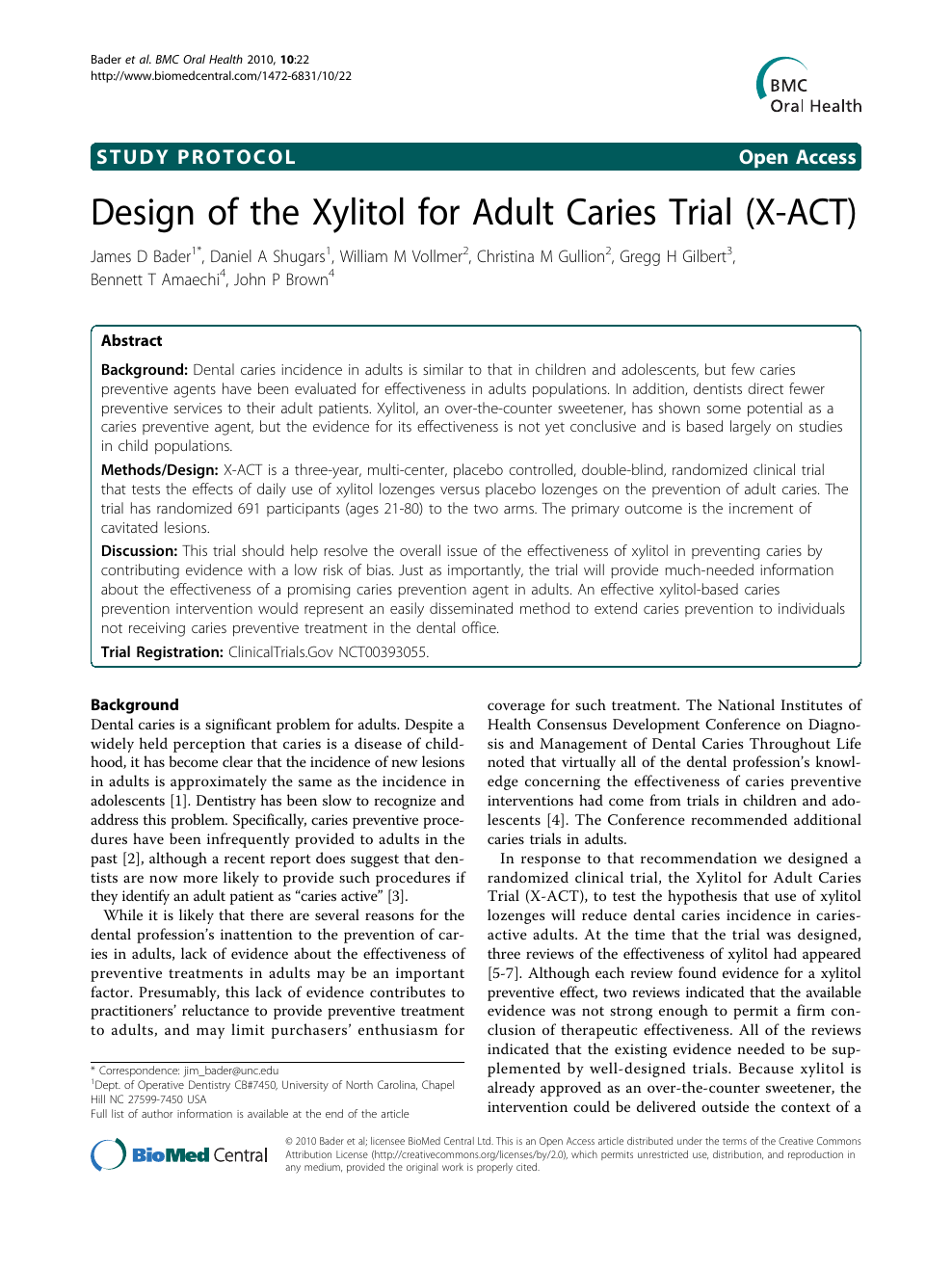 Design of the Xylitol for Adult Caries Trial (X-ACT) – topic of research  paper in Health sciences. Download scholarly article PDF and read for free  on CyberLeninka open science hub.