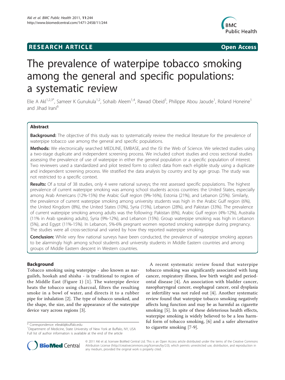 The Prevalence Of Waterpipe Tobacco Smoking Among The General And Specific Populations A Systematic Review Topic Of Research Paper In Health Sciences Download Scholarly Article Pdf And Read For Free On
