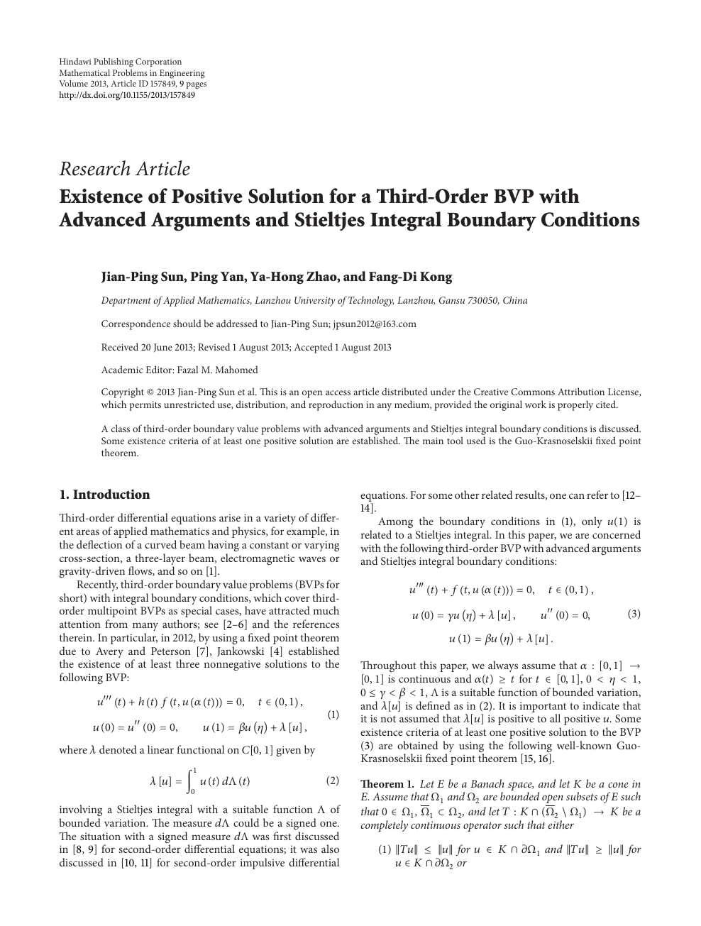 Existence Of Positive Solution For A Third Order Bvp With Advanced Arguments And Stieltjes Integral Boundary Conditions Topic Of Research Paper In Mathematics Download Scholarly Article Pdf And Read For Free On