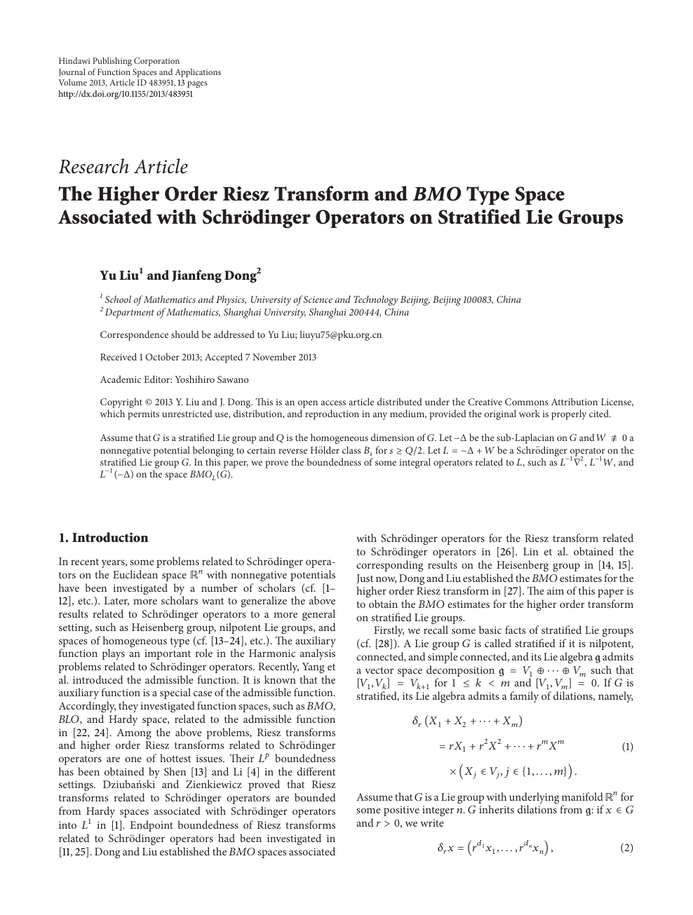 The Higher Order Riesz Transform And Bmo Type Space Associated With Schrodinger Operators On Stratified Lie Groups Topic Of Research Paper In Mathematics Download Scholarly Article Pdf And Read For Free