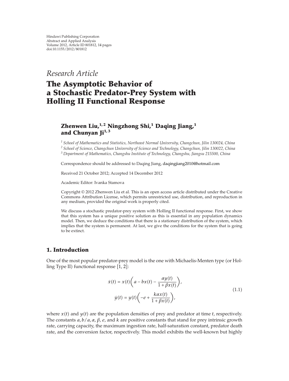 The Asymptotic Behavior Of A Stochastic Predator Prey System With Holling Ii Functional Response Topic Of Research Paper In Mathematics Download Scholarly Article Pdf And Read For Free On Cyberleninka Open Science