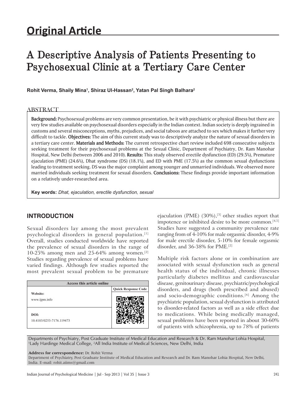 A descriptive analysis of patients presenting to psychosexual clinic at a tertiary care center
