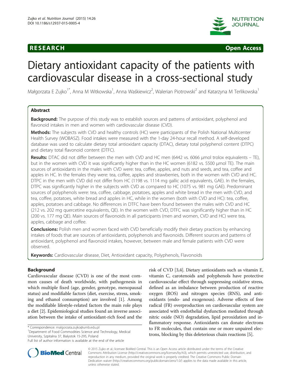 Dietary Antioxidant Capacity Of The Patients With Cardiovascular Disease In A Cross Sectional Study Topic Of Research Paper In Health Sciences Download Scholarly Article Pdf And Read For Free On Cyberleninka Open