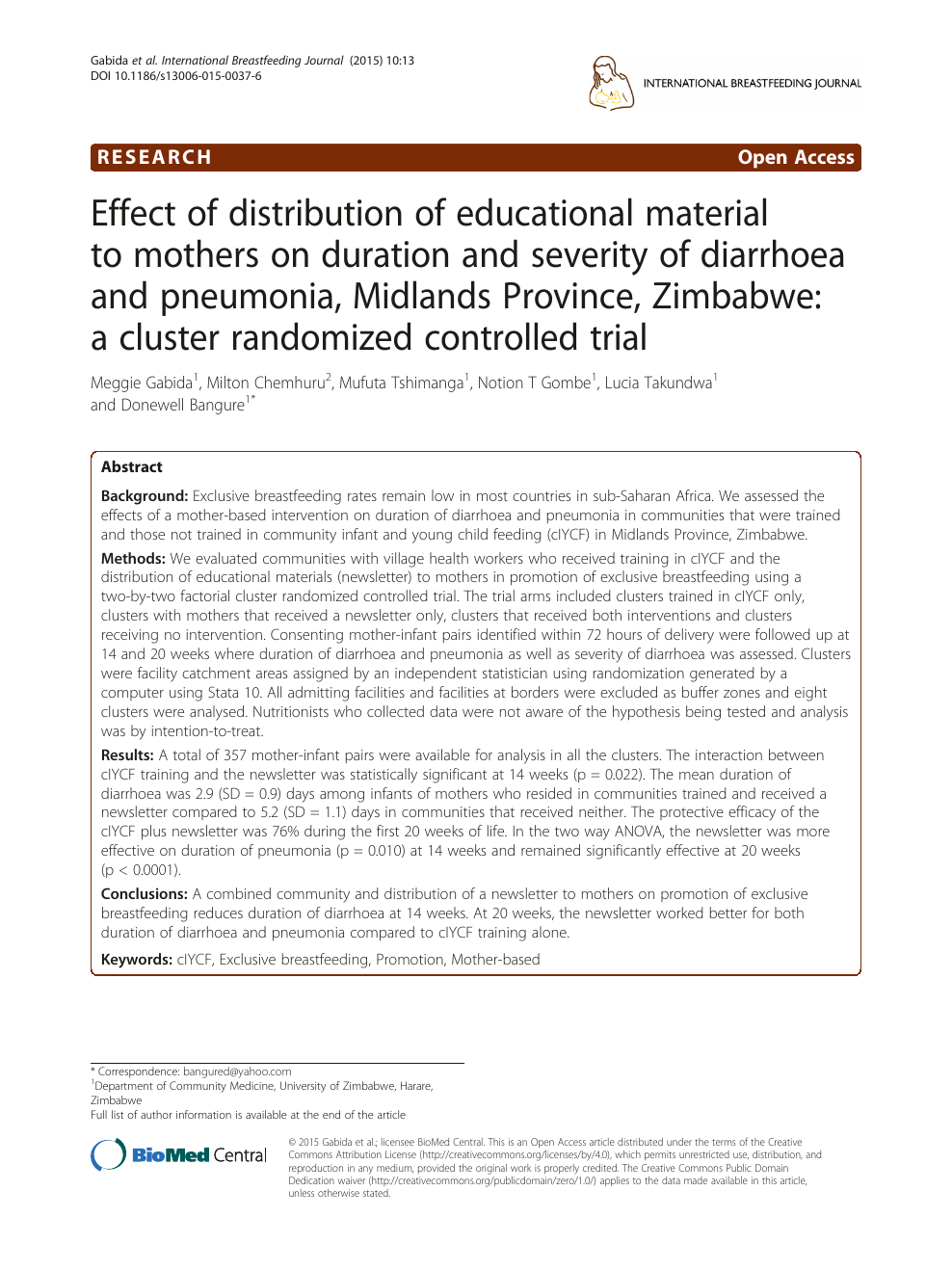 Effect of distribution of educational material to mothers on duration and severity of diarrhoea and pneumonia, Midlands Province, Zimbabwe a cluster randomized controlled trial pic picture
