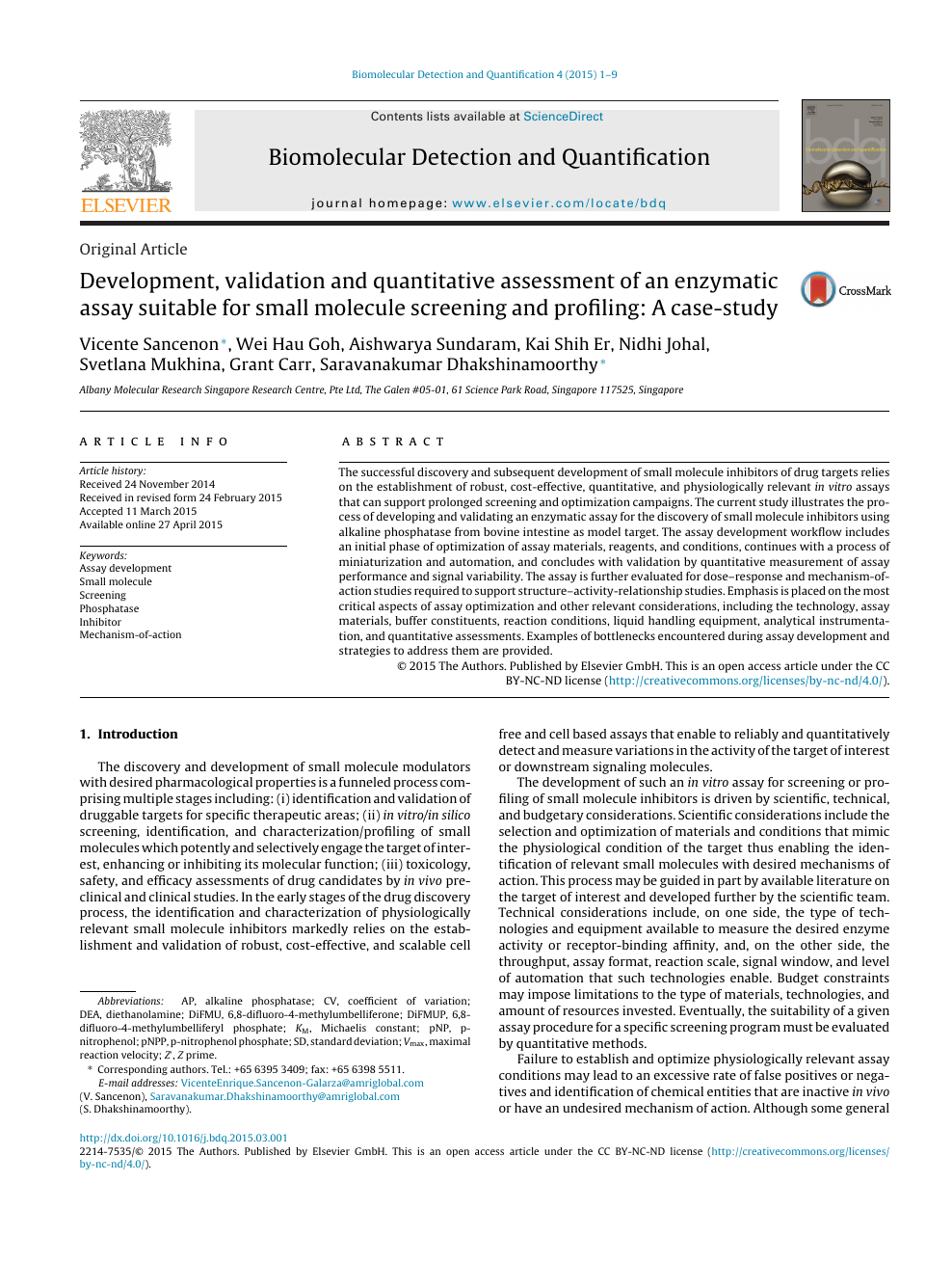 Development Validation And Quantitative Assessment Of An Enzymatic Assay Suitable For Small Molecule Screening And Profiling A Case Study Topic Of Research Paper In Chemical Sciences Download Scholarly Article Pdf And Read