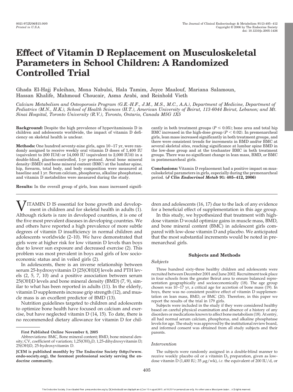 Effect Of Vitamin D Replacement On Musculoskeletal Parameters In School Children A Randomized Controlled Trial Topic Of Research Paper In Clinical Medicine Download Scholarly Article Pdf And Read For Free On
