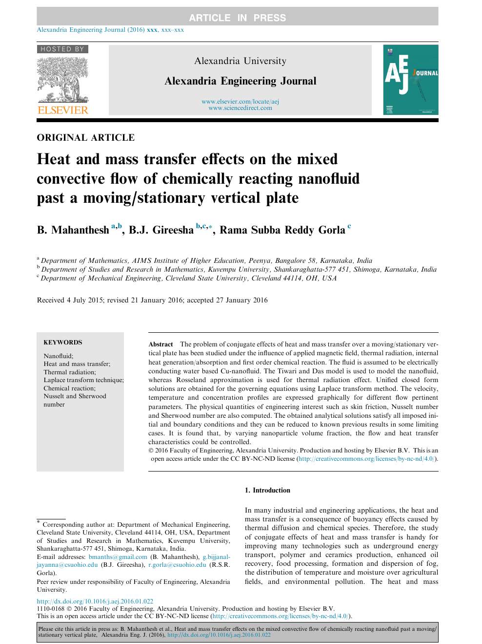 Heat And Mass Transfer Effects On The Mixed Convective Flow Of Chemically Reacting Nanofluid Past A Moving Stationary Vertical Plate Topic Of Research Paper In Physical Sciences Download Scholarly Article Pdf And