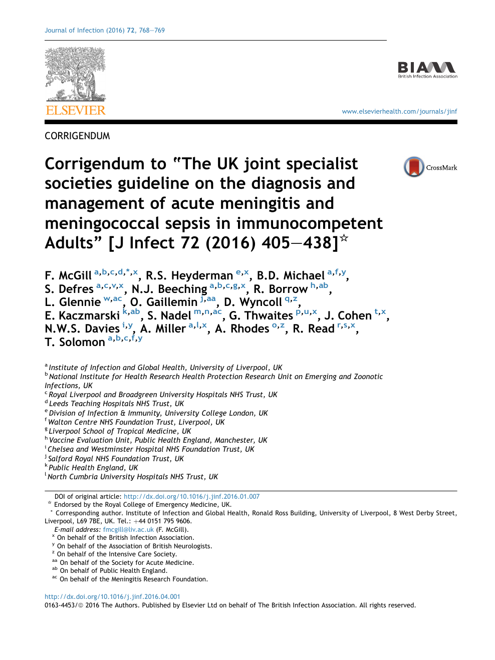 Corrigendum To The Uk Joint Specialist Societies Guideline On The Diagnosis And Management Of Acute Meningitis And Meningococcal Sepsis In Immunocompetent Adults J Infect 72 2016 405 438 Topic Of Research Paper