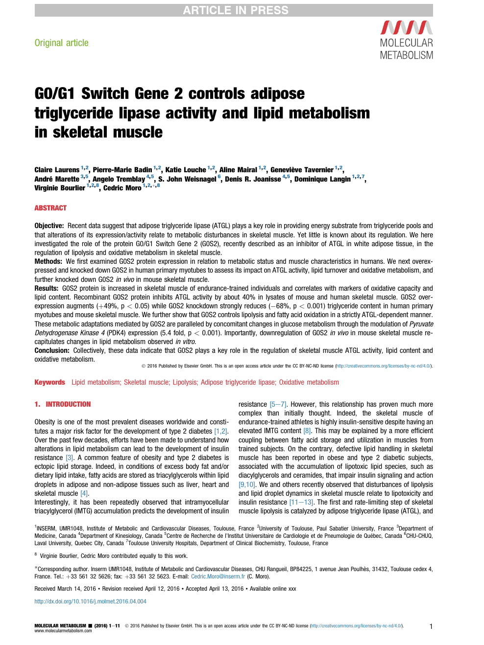 G0 G1 Switch Gene 2 Controls Adipose Triglyceride Lipase Activity And Lipid Metabolism In Skeletal Muscle Topic Of Research Paper In Biological Sciences Download Scholarly Article Pdf And Read For Free On