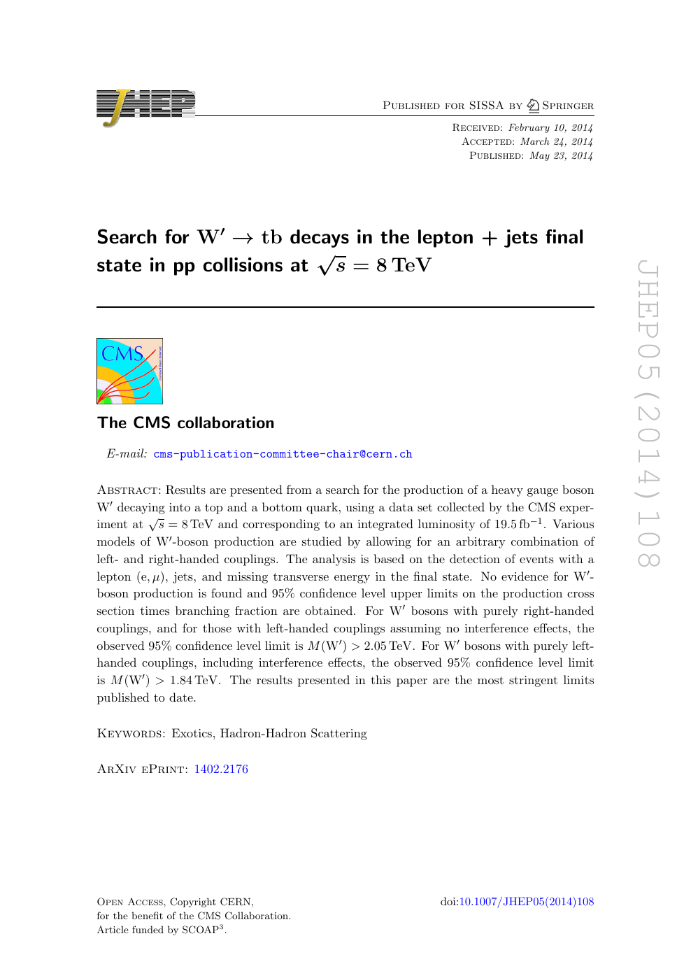 Search For W Tb Decays In The Lepton Jets Final State In Pp Collisions At Sqrt S 8 Tev Topic Of Research Paper In Physical Sciences Download
