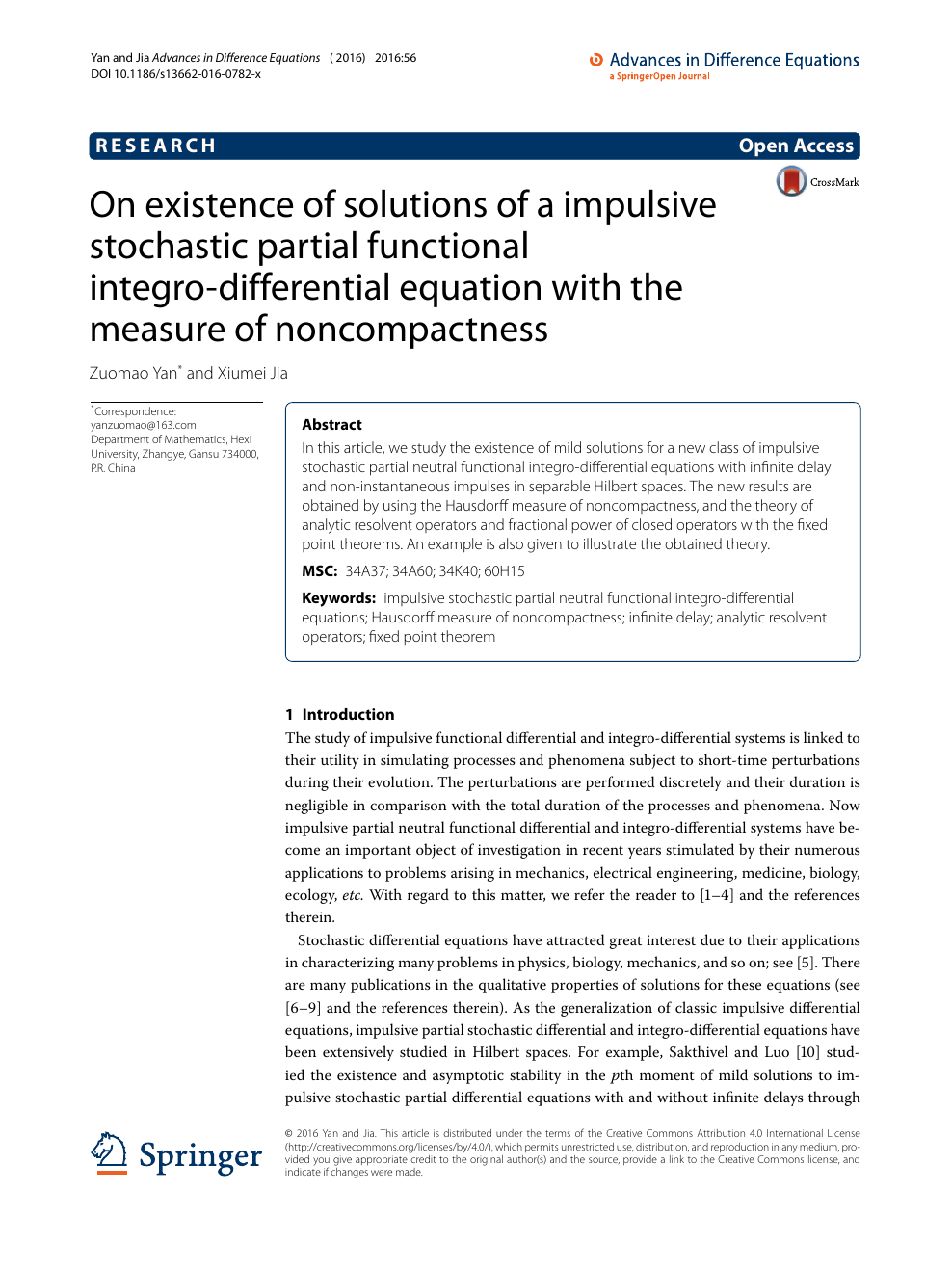 On Existence Of Solutions Of A Impulsive Stochastic Partial Functional Integro Differential Equation With The Measure Of Noncompactness Topic Of Research Paper In Mathematics Download Scholarly Article Pdf And Read For Free
