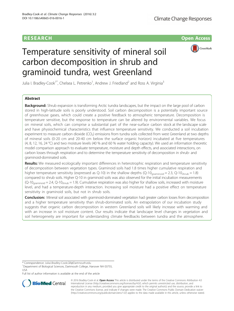Temperature Sensitivity Of Mineral Soil Carbon Decomposition In Shrub And Graminoid Tundra West Greenland Topic Of Research Paper In Earth And Related Environmental Sciences Download Scholarly Article Pdf And Read For