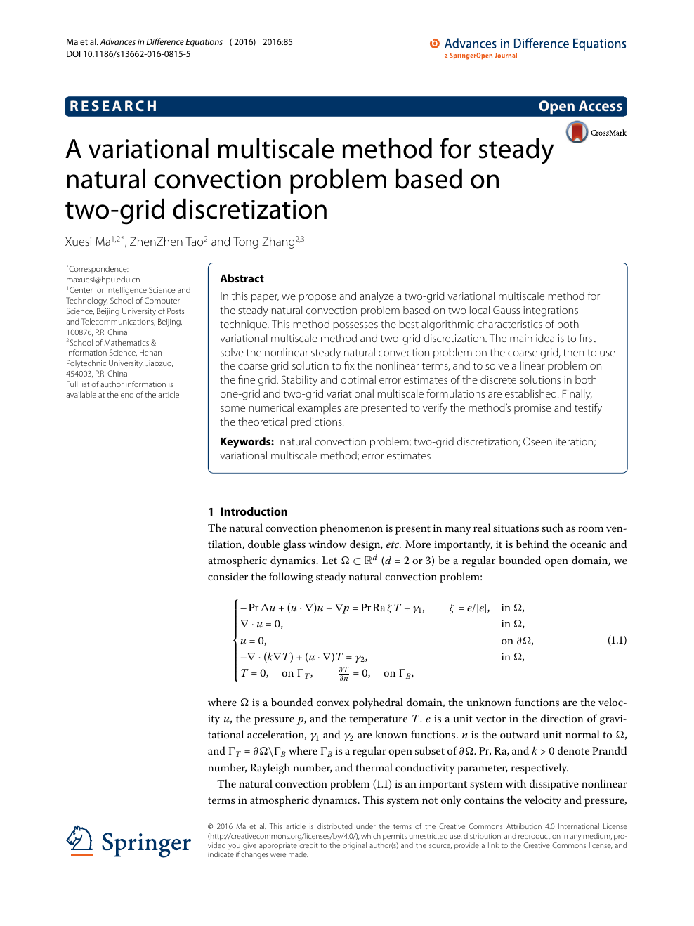 A Variational Multiscale Method For Steady Natural Convection Problem Based On Two Grid Discretization Topic Of Research Paper In Mathematics Download Scholarly Article Pdf And Read For Free On Cyberleninka Open Science