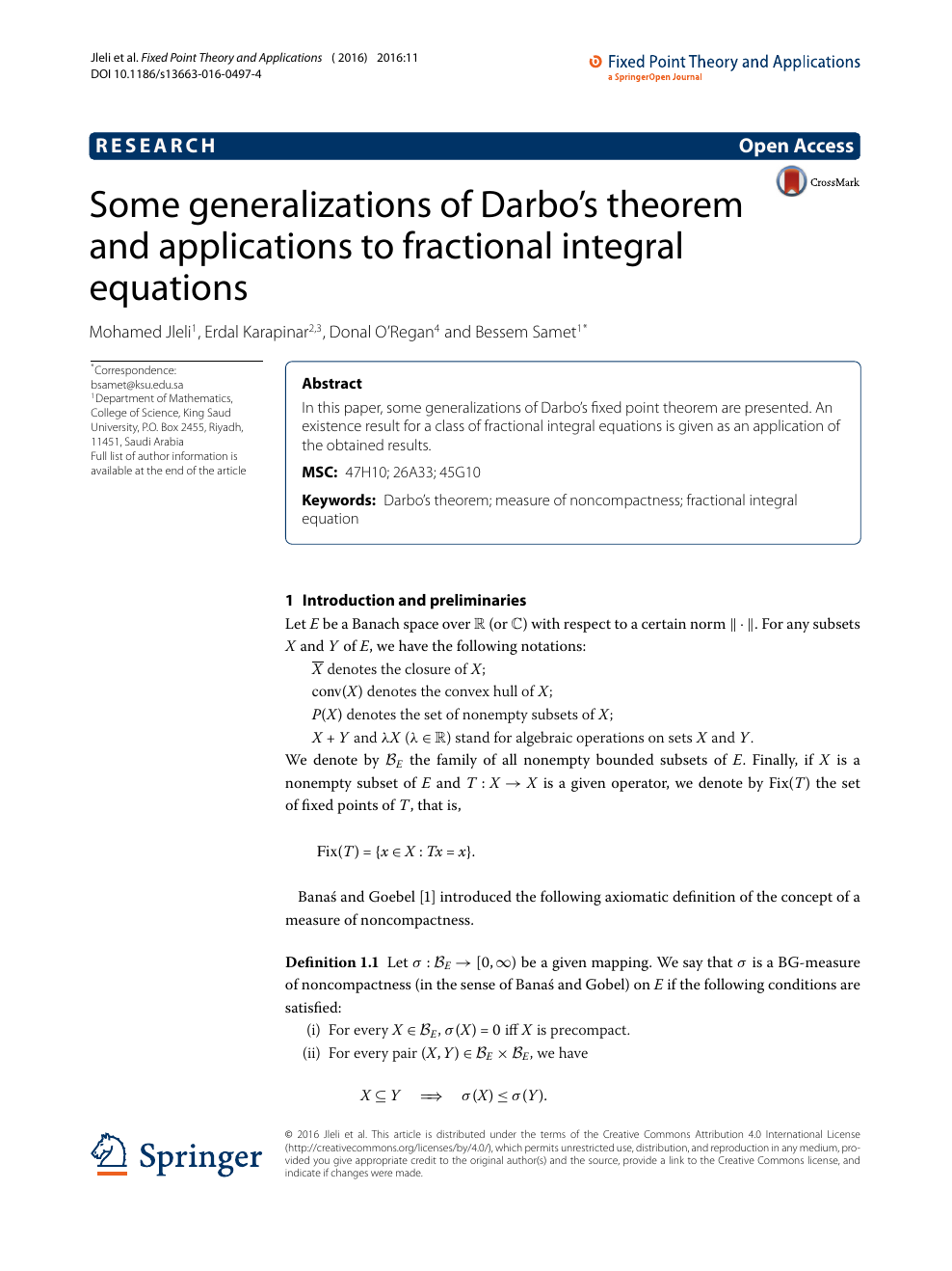 Some Generalizations Of Darbo S Theorem And Applications To Fractional Integral Equations Topic Of Research Paper In Mathematics Download Scholarly Article Pdf And Read For Free On Cyberleninka Open Science Hub