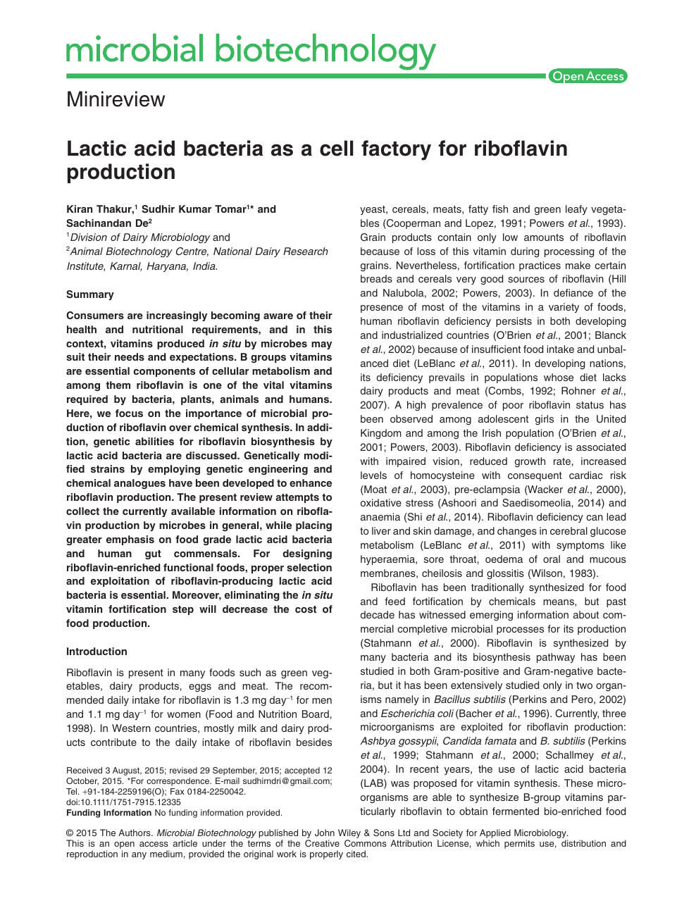 Lactic acid bacteria as a cell factory for riboflavin production – topic of research  paper in Animal and dairy science. Download scholarly article PDF and read  for free on CyberLeninka open science