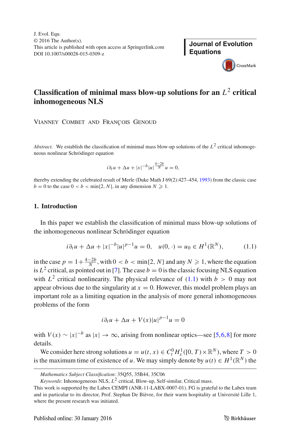 Classification Of Minimal Mass Blow Up Solutions For An L 2 L 2 Critical Inhomogeneous Nls Topic Of Research Paper In Mathematics Download Scholarly Article Pdf And Read For Free On Cyberleninka Open