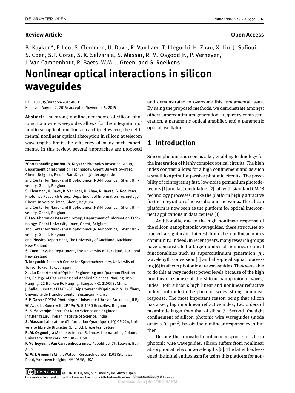Nonlinear Optical Interactions In Silicon Waveguides Topic Of Research Paper In Nano Technology Download Scholarly Article Pdf And Read For Free On Cyberleninka Open Science Hub