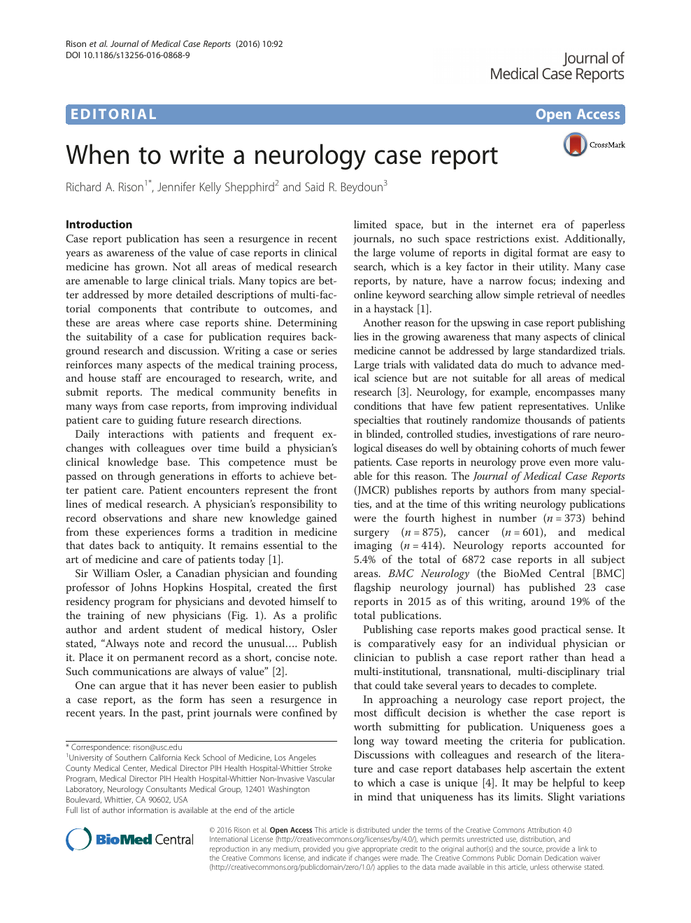 When to write a neurology case report – topic of research paper in